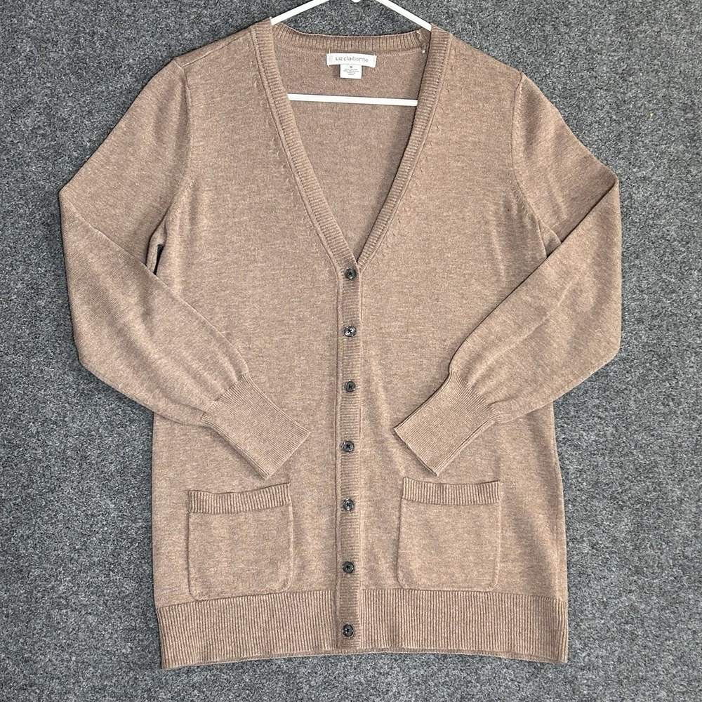 Liz Claiborne V-neck button-up Cardigan Sweater-Women's Medium- Heathered Brown